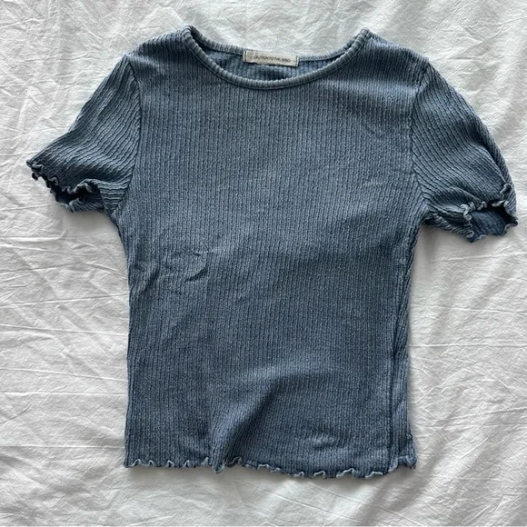 Blue Ribbed Women's Top - Picture 2 of 2